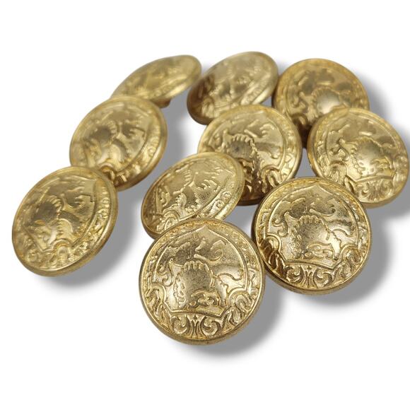 Vintage Heraldic Shield Gold Buttons Shank Lion Leon Military Style Coat of Arms - Picture 1 of 6